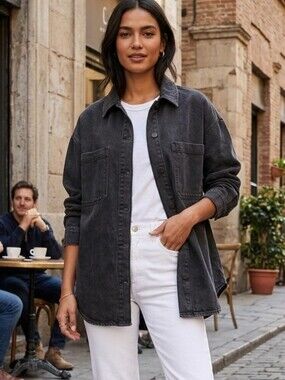 Black Tape_ Charcoal "Heavy"Denim Jean Shacket